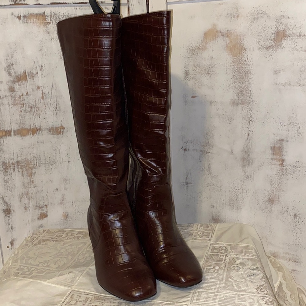 Torrid Brown Croc-Embossed Heeled Boots
